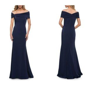 La Femme Off The Shoulder Gown Blue 4